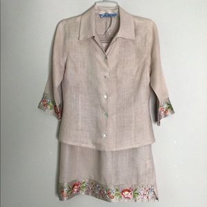 Johnny Was VTG 2 Pc Dress Linen Embroidered Silk S